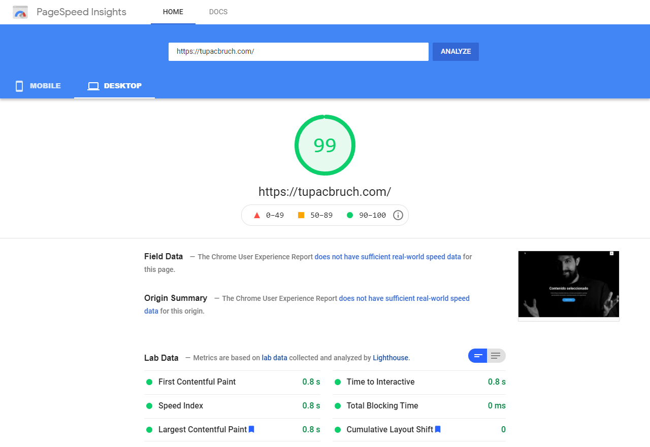 Ejemplo de Page Speed Insights