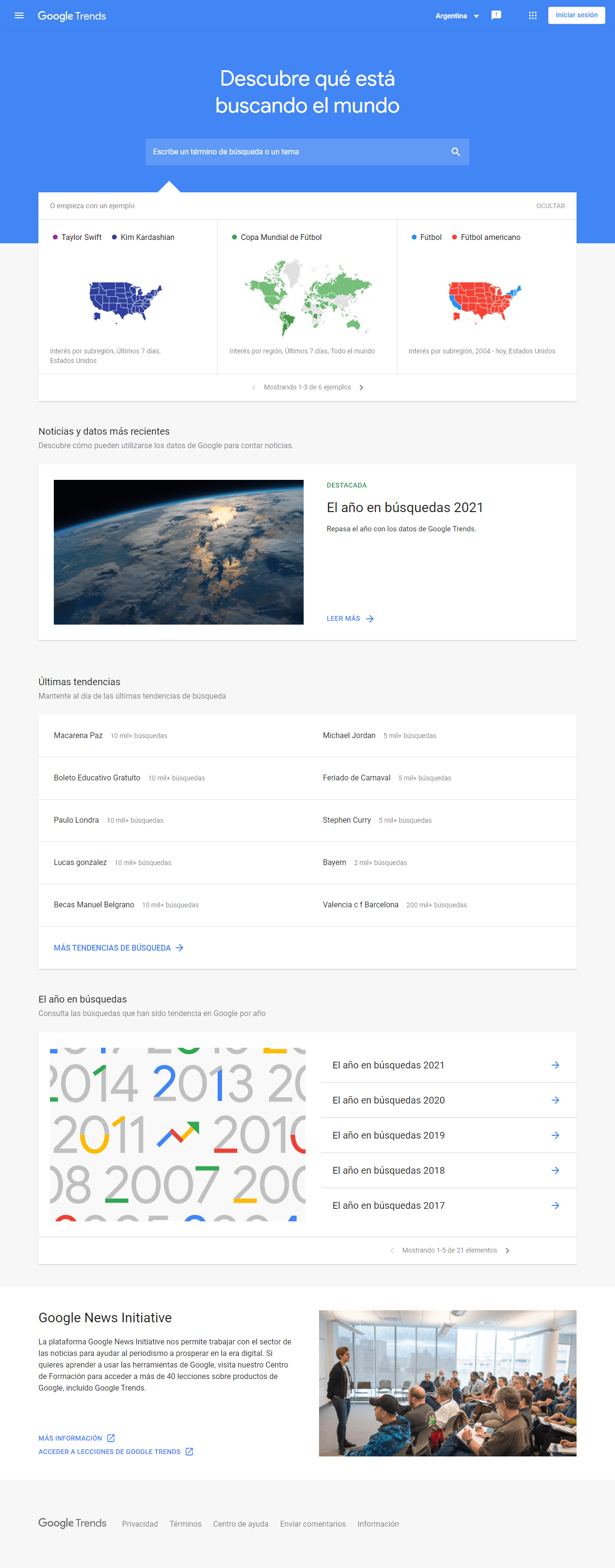 ejemplo de página home en google trends