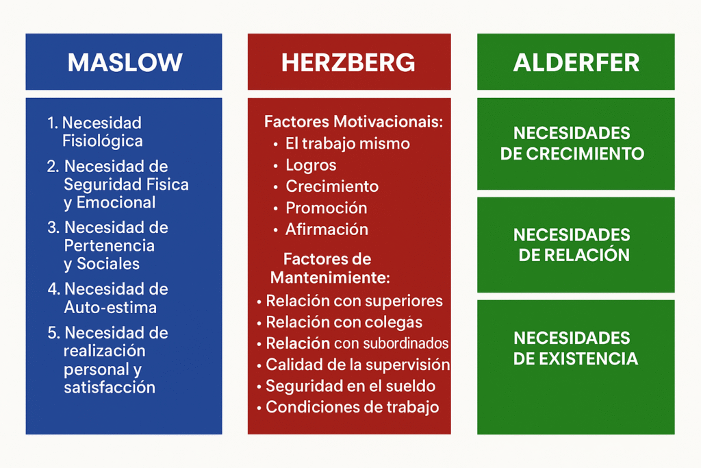 Comparativo entre los modelos de Maslow, Herzberg, y Alderfer