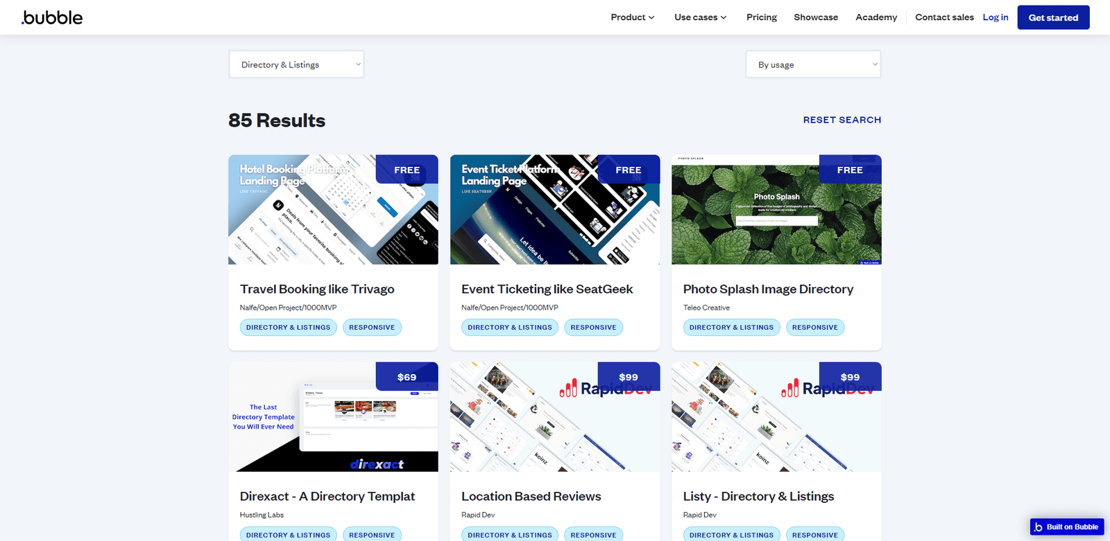 templates que ofrece bubble.io