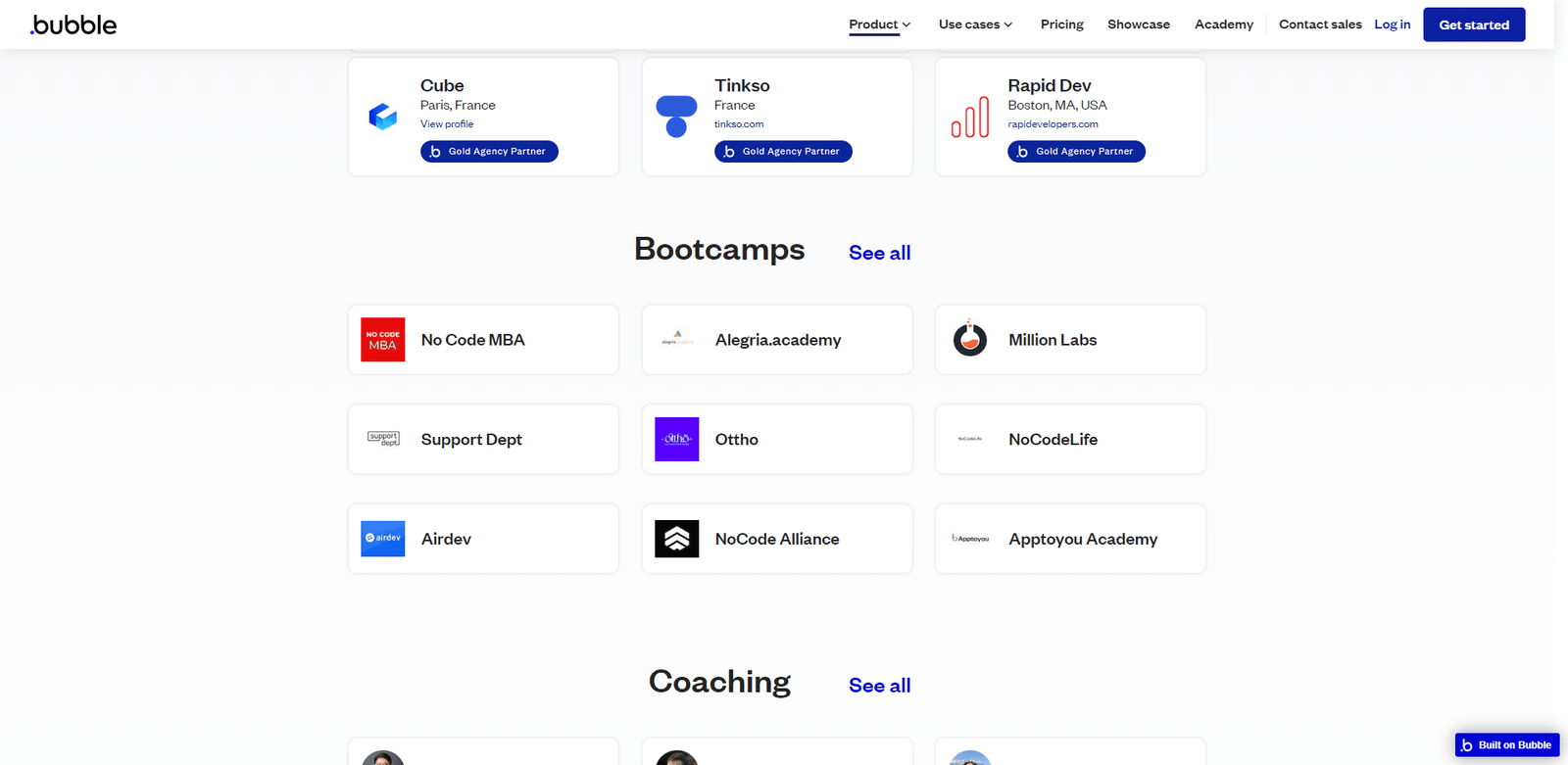 bubble.io ofrece bootcamps