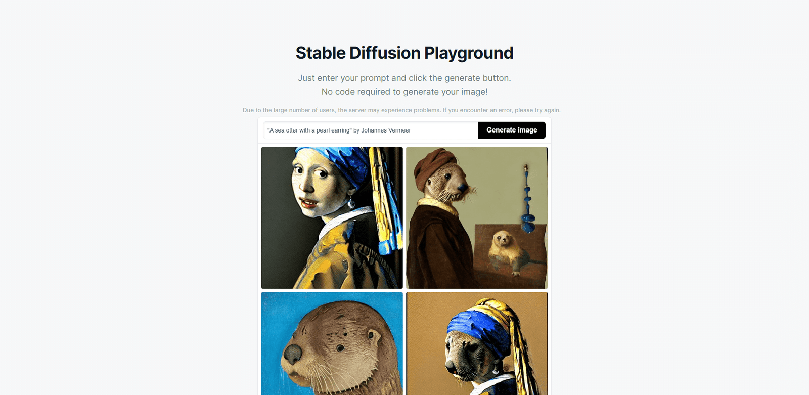 Ejemplo de Johannes Vermeer con Stable Diffusion Playground