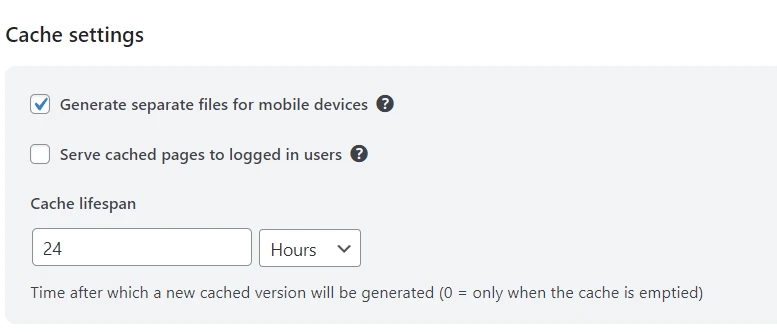 ejemplo de caché móvil en caché settings