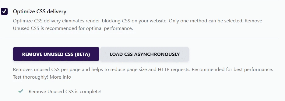 WP Rocket puede generar CSS crítico. También tiene una función para quitar el CSS no utilizado