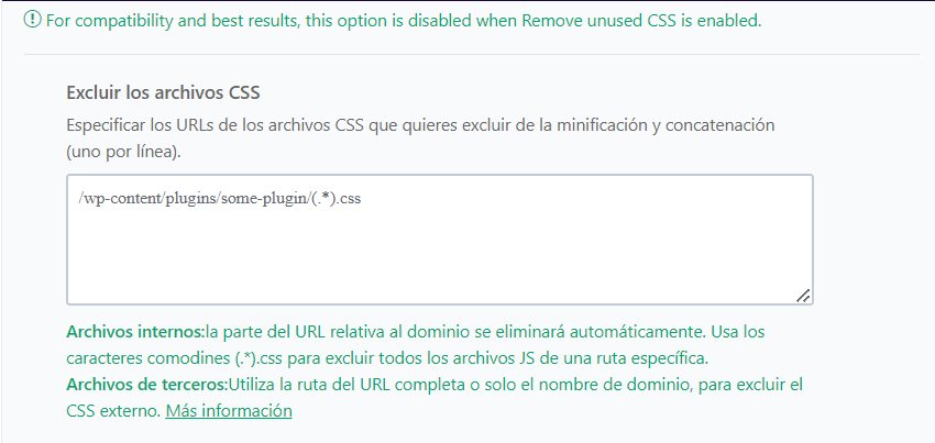 Excluir los archivos CSS en wp rocket