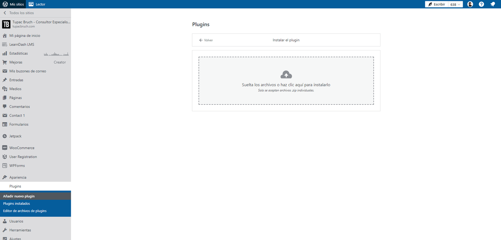 pantalla de intalación de plugins en wordpress