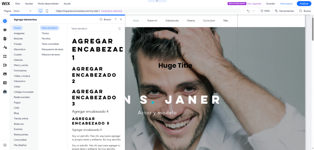 Elementos visuales en wix