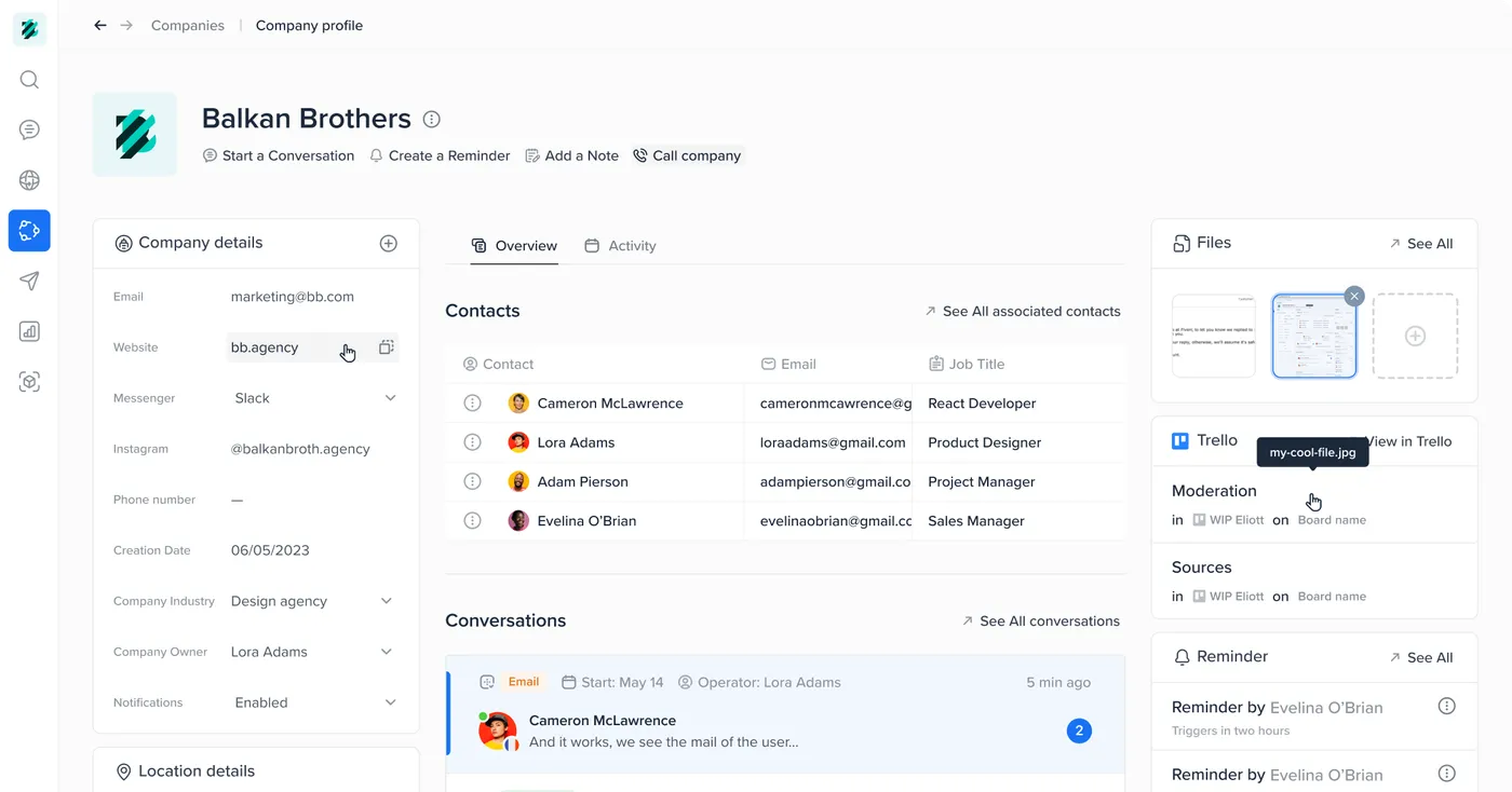 Ejemplo de CRM de Crisp
