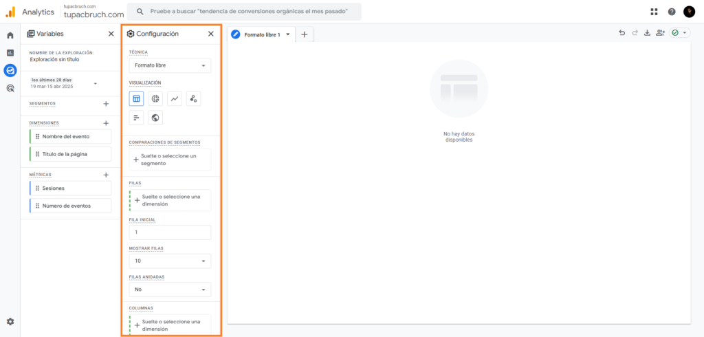 En la sección de configuración (derecha):